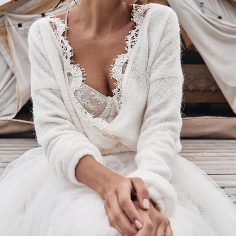Ivory reversible lace bridal cardigan