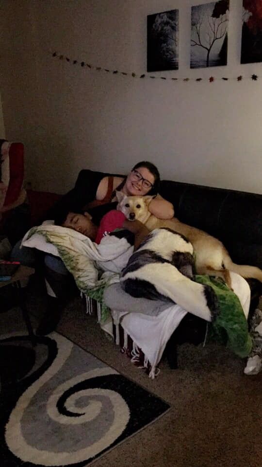 Cuddles and movies while dogsitting Holley