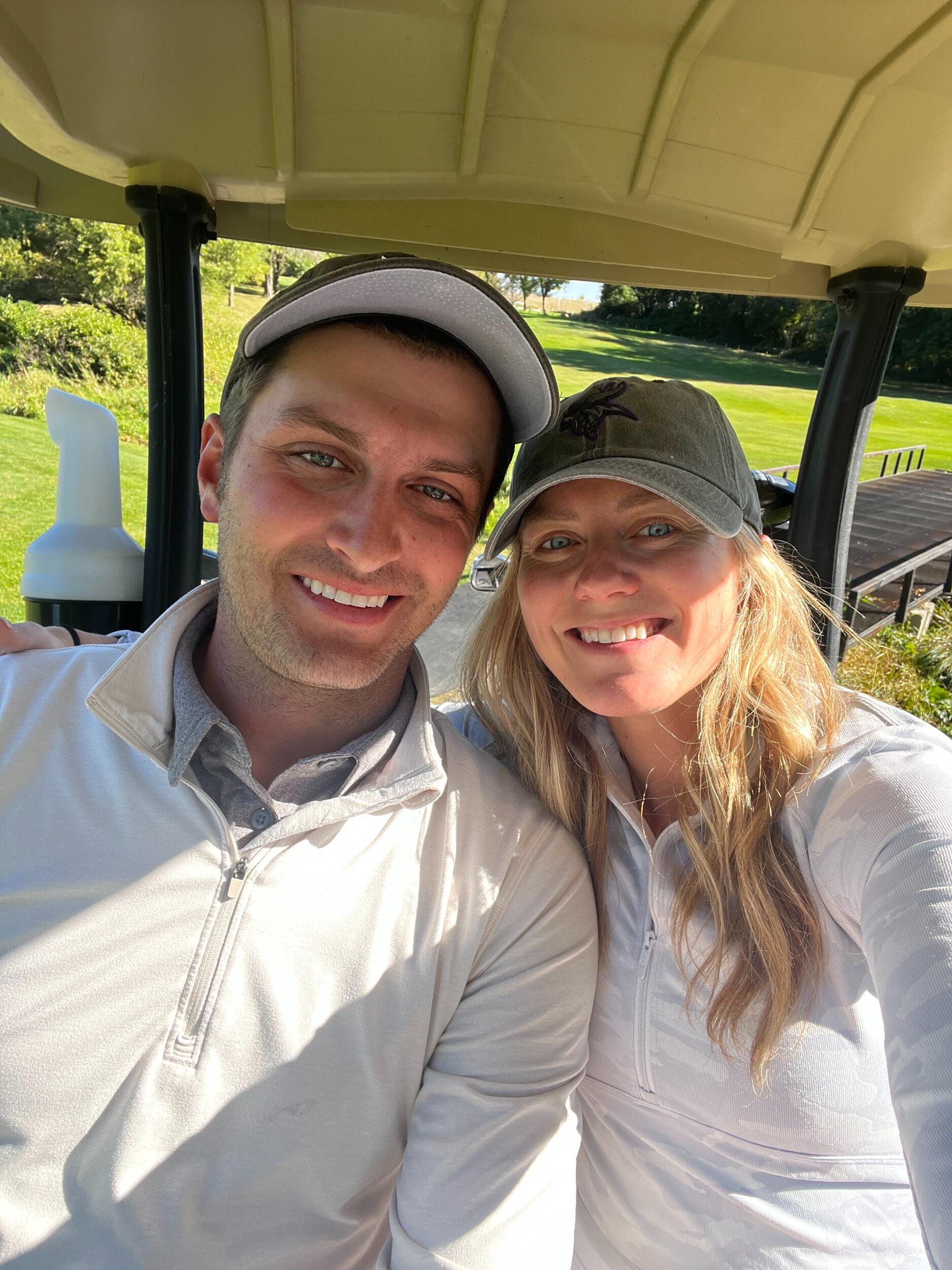 Not pictured: the million golf balls Jenny tends to lose, but discovered golfing is our favorite hobby together!
