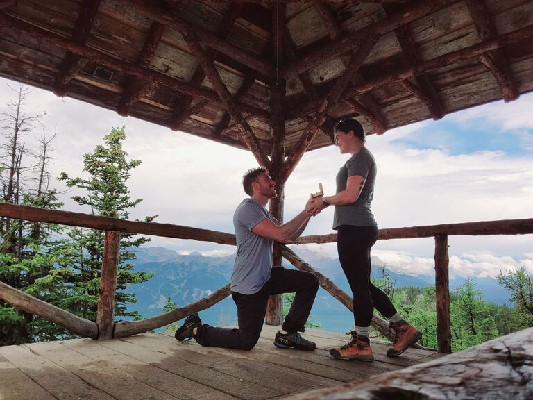 We tried to re-enact what Jon's proposal would have been had we not been stuck on the side of a mountain in a lightning storm. Only Jon is holding the ring box the wrong way.... lol