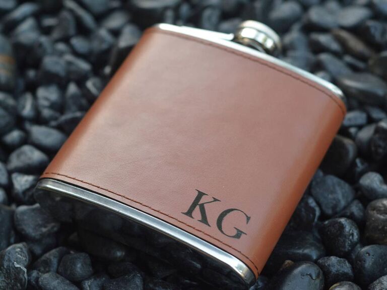 customized flask with leather wrapping from Etsy