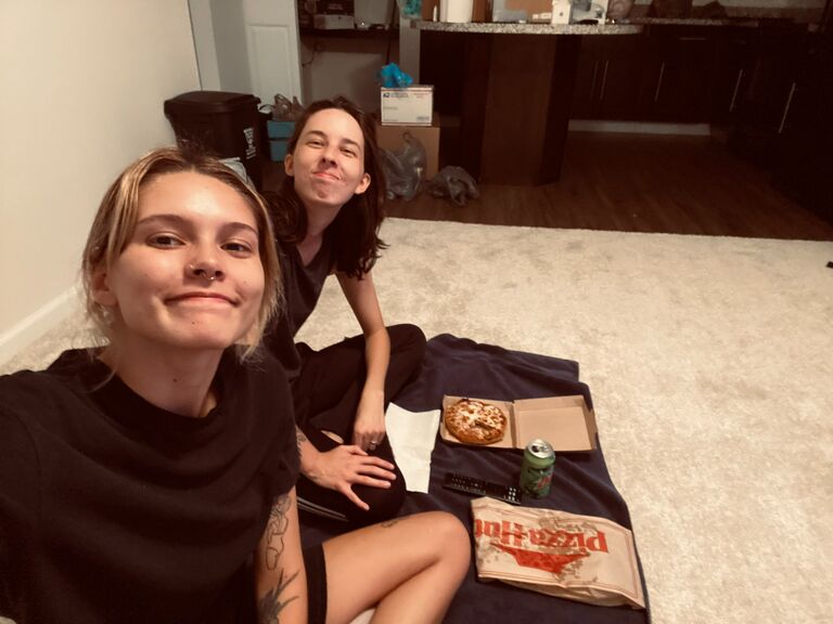 We got our 1st apartment together. Our first night was spent eating pizza hut on the floor.