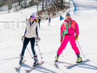 Couple skiing