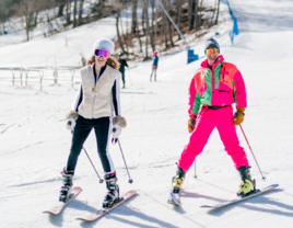 Couple skiing