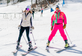 Couple skiing