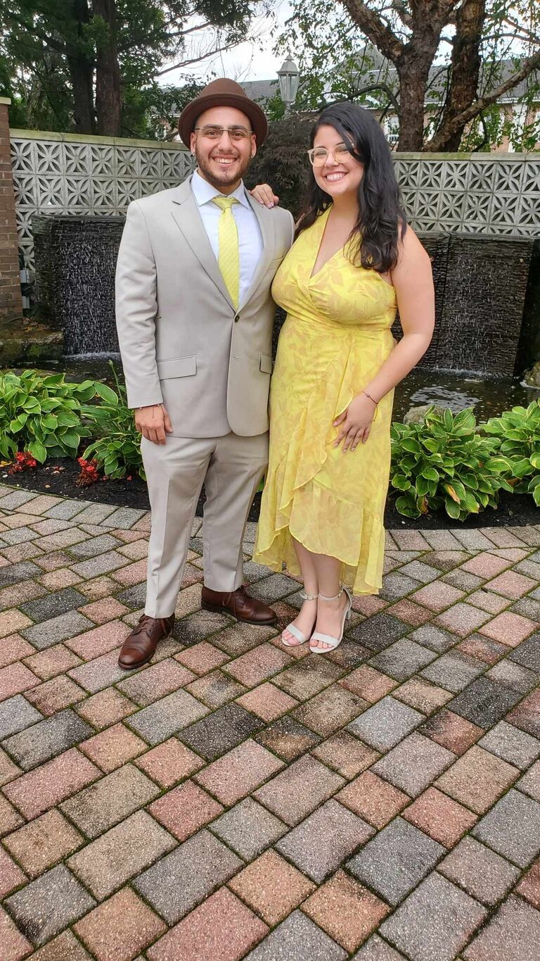 At a friend's wedding where Matt's fashion choice was a hat!