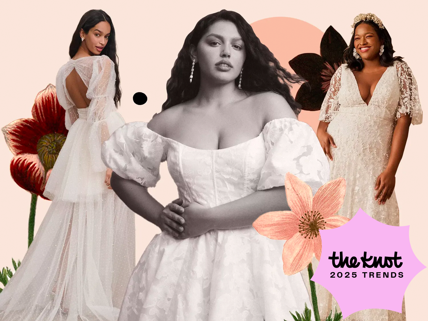 Collage of convertible wedding dresses. 