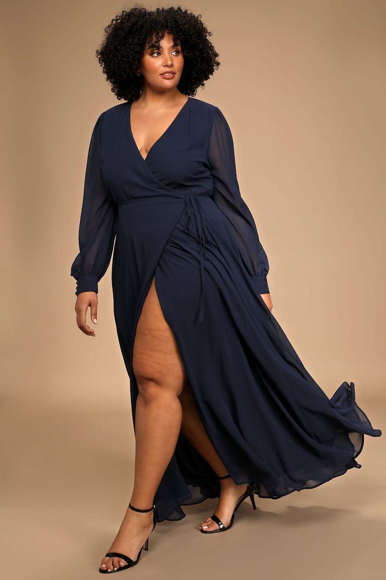 Thoughts of Hue Navy Blue Surplice Maxi Dress  Navy blue bridesmaid dresses,  Blue wedding guest dresses, Navy blue maxi dress