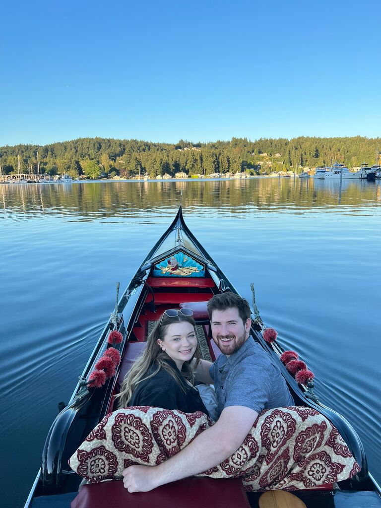 This photo was taken by our gondolier on our first anniversary where we got to take a gondola ride around Gig Harbor.