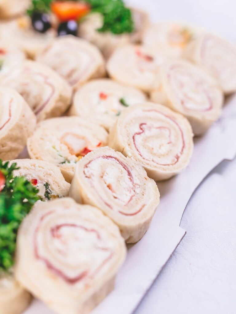 Pinwheel sandwiches for a light lunch at a bridal shower. 