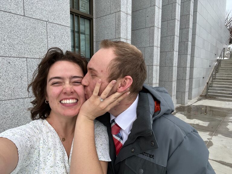 After going to the temple together Josh asked Claire to marry him, and she said yes!