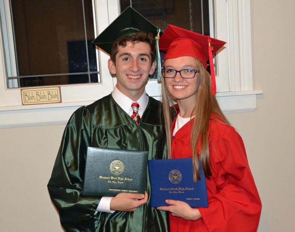 We graduated from different high schools on the same night.