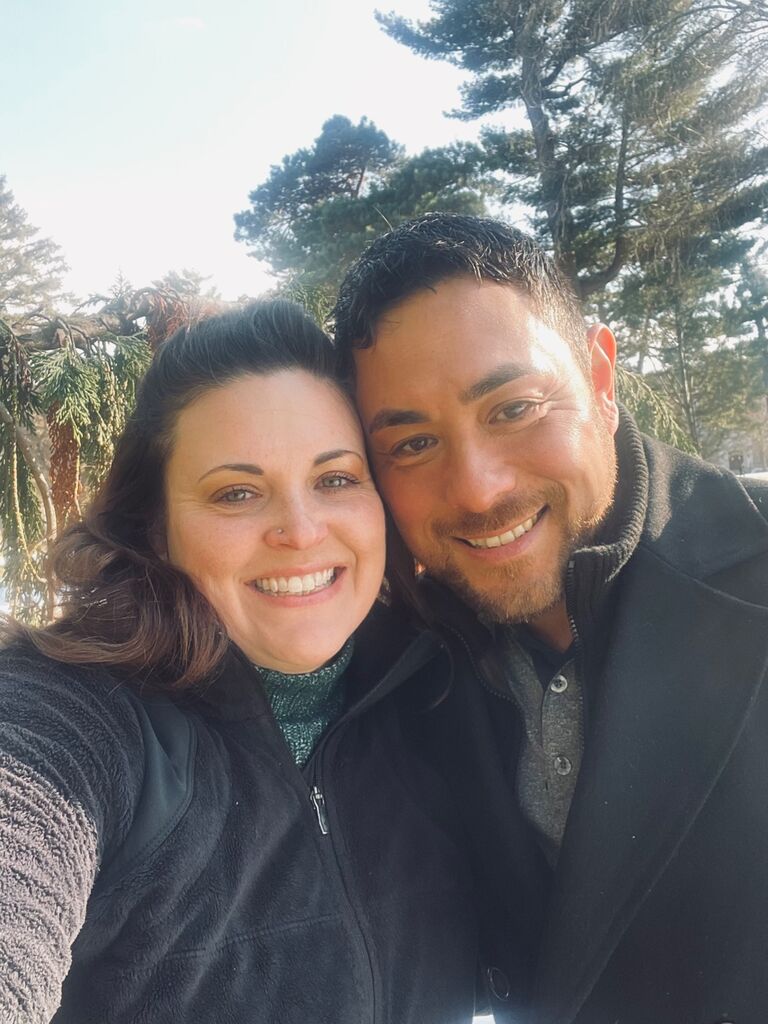 First picture together! About a month after we started dating, after a walk around the campus of Notre Dame.