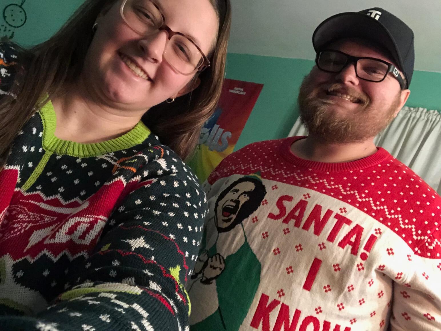 Christmas 2019 - Not so ugly Christmas sweaters are a must! Sam's favorite holiday!
