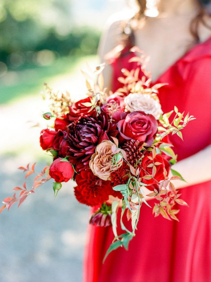 Bouquet with outlet red dress