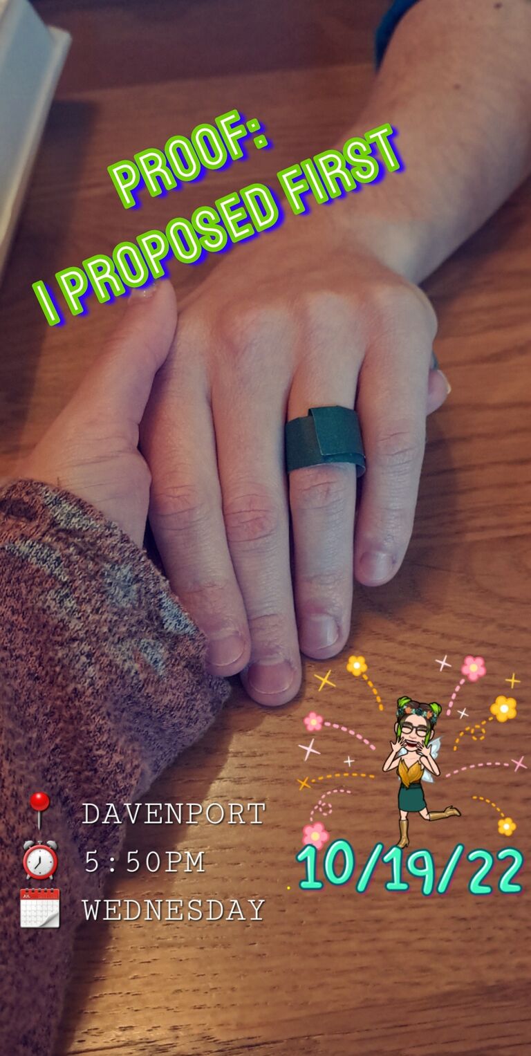 Lauren proposed to Matthew with a paper napkin ring.