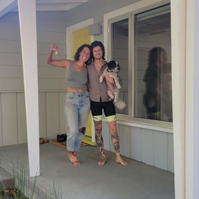 Keys in hand for our new house! Goldie is mildly excited as well