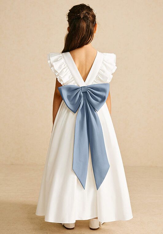 Azazie Azazie Aero Matte Satin in Ivory/dusty Blue Flower Girl Dress and  Ring Bearer Outfit | The Knot