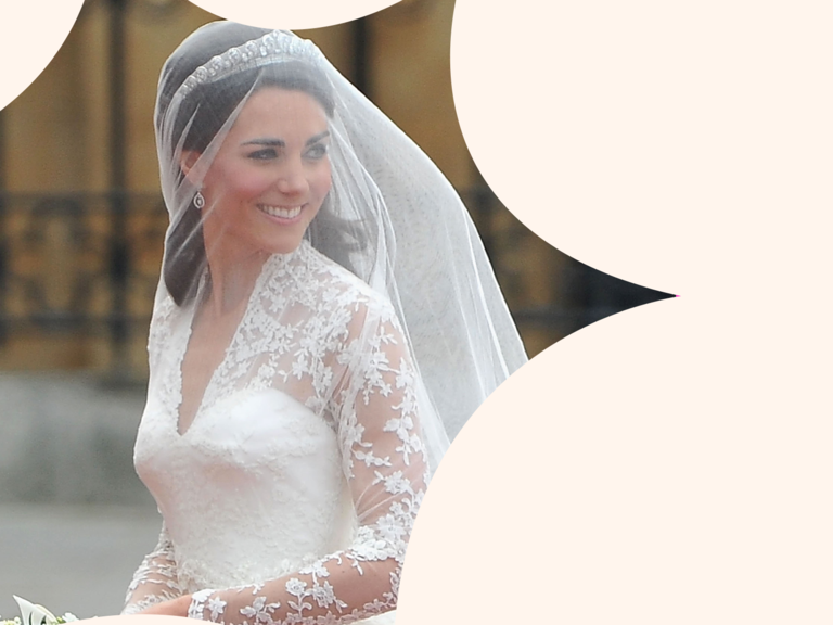 Kate Middleton wears an elegant wedding veil. 