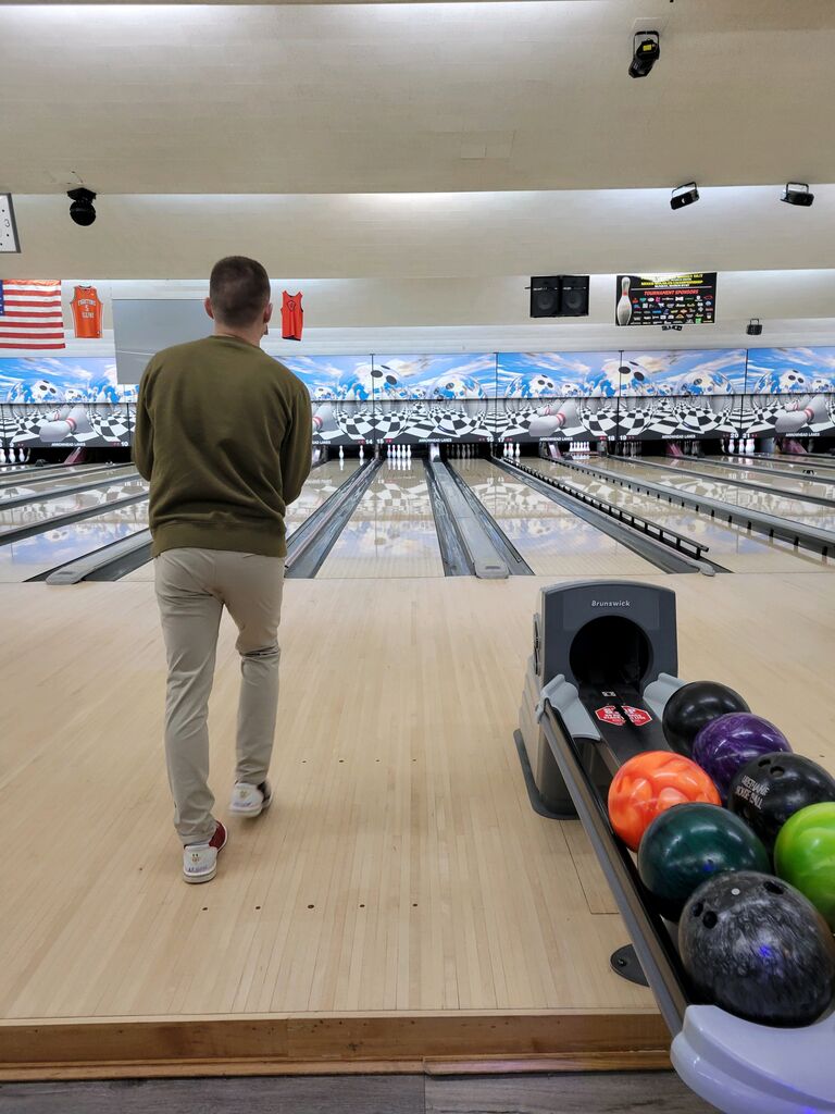 Our 1st date 🥰 We went bowling and stopped for some ice cream on the way home! Rachael secretly snapped a picture while Zach was bowling. 