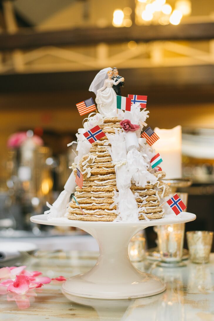Fun Norwegian Wedding Cake With Different Countries Flags