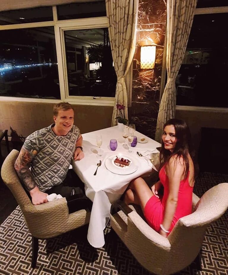 Our first trip together was to Cancun. In this picture, we were celebrating Frine's birthday after spending all day in Copacabana beach.