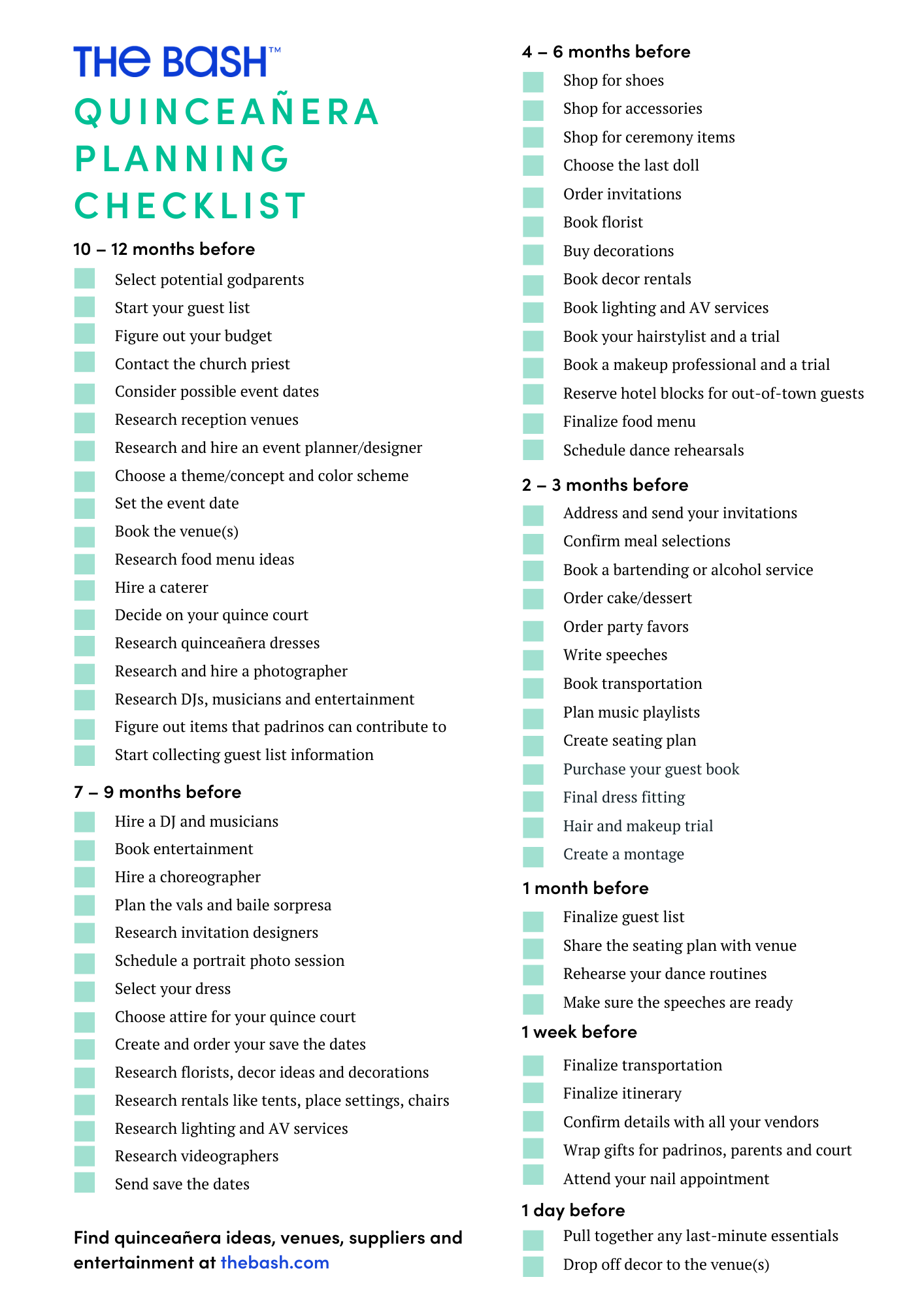 Quinceañera Planning Checklist Free Template Excel Workbook And Printable Pdf The Bash 5909