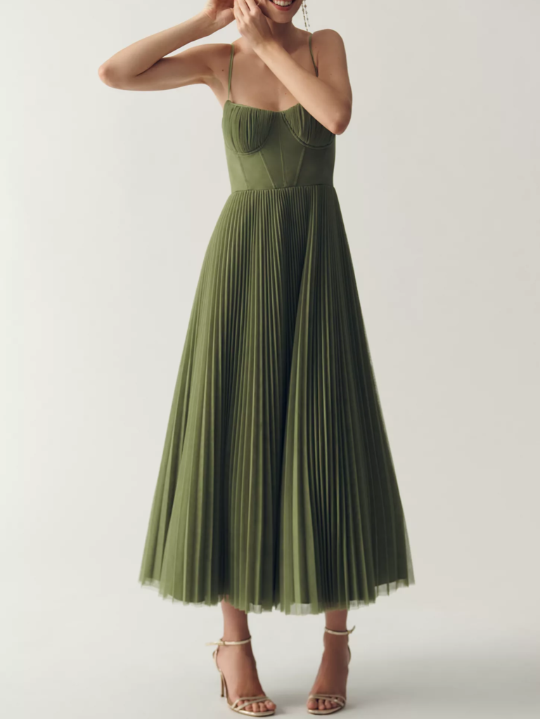 Hutch green pleated midi dress