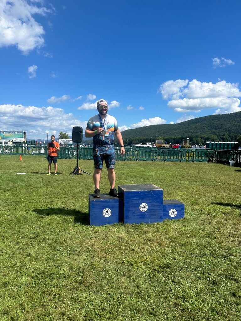 But we don't stop there! Rob goes on to win second place in his first olympic triathlon