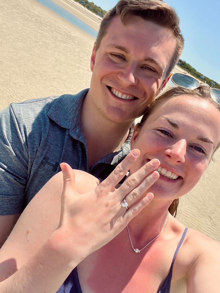 ENGAGED! At Lauren's childhood beach, Point of Rocks in Brewster
