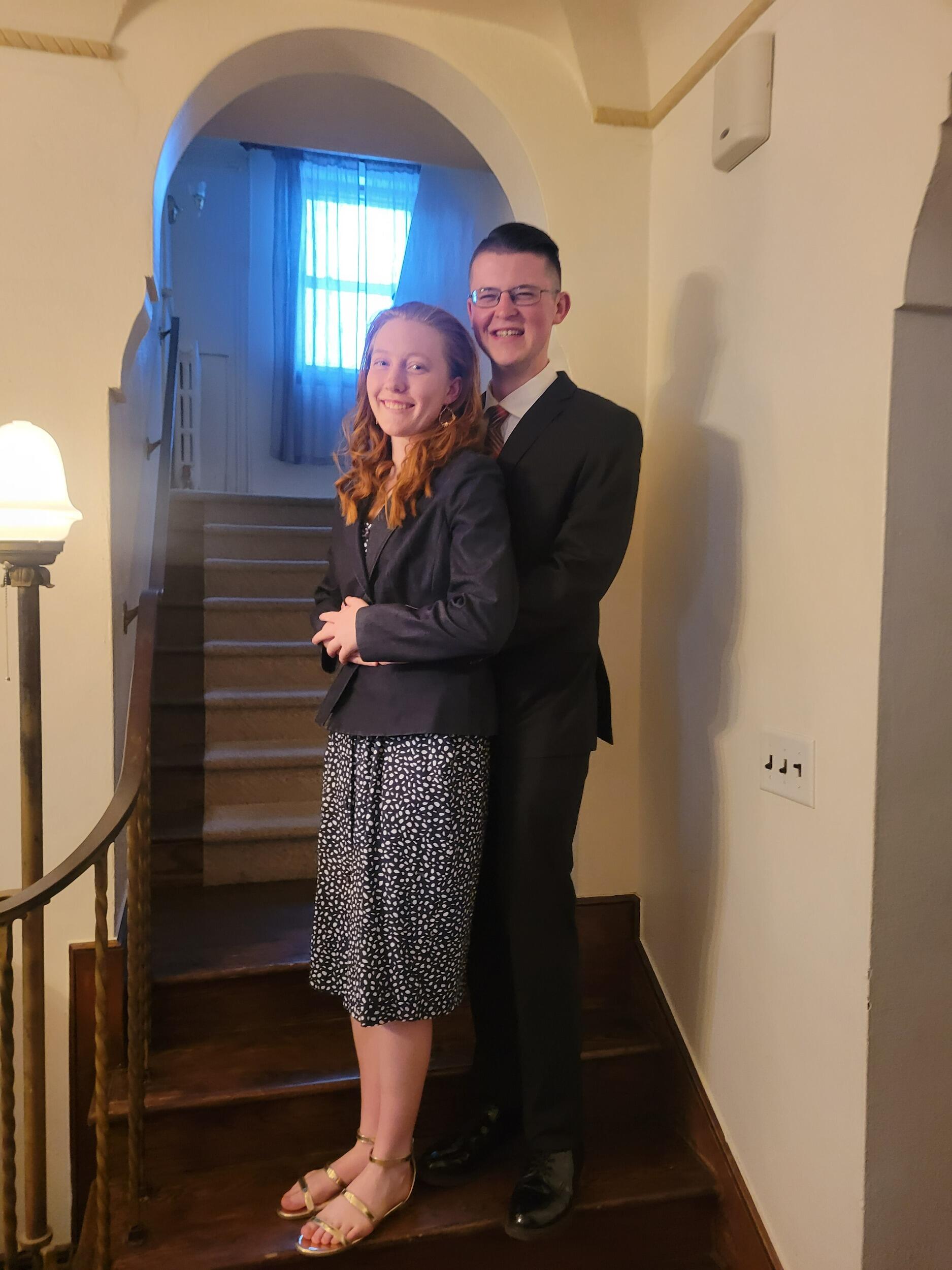 Newman formal 2023! The women at the Newman House (where Lydia lived her first year of college) convinced us to take an "awkward prom" photo. Benjamin definitively felt awkward–mainly because behind this camera was about 20 other women. "You were the Newman House Boyfriend!" -Lydia 