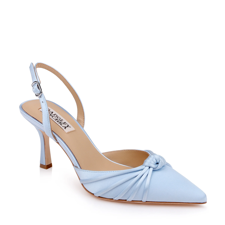 Badgley Mischka blue satin slingback pumps