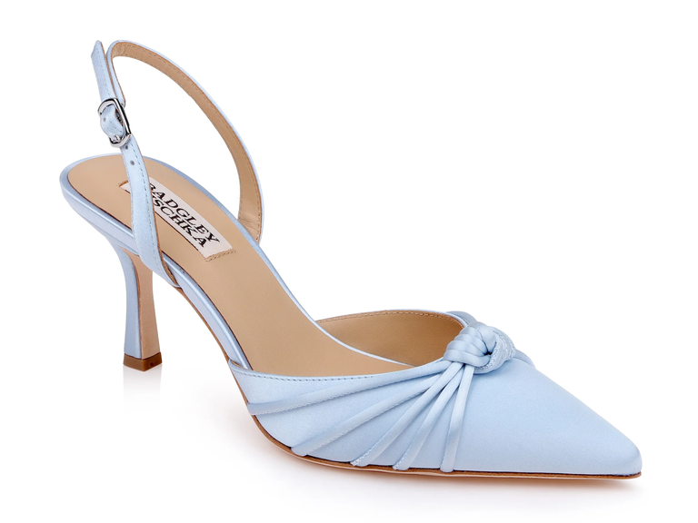 Badgley Mischka blue satin slingback pumps