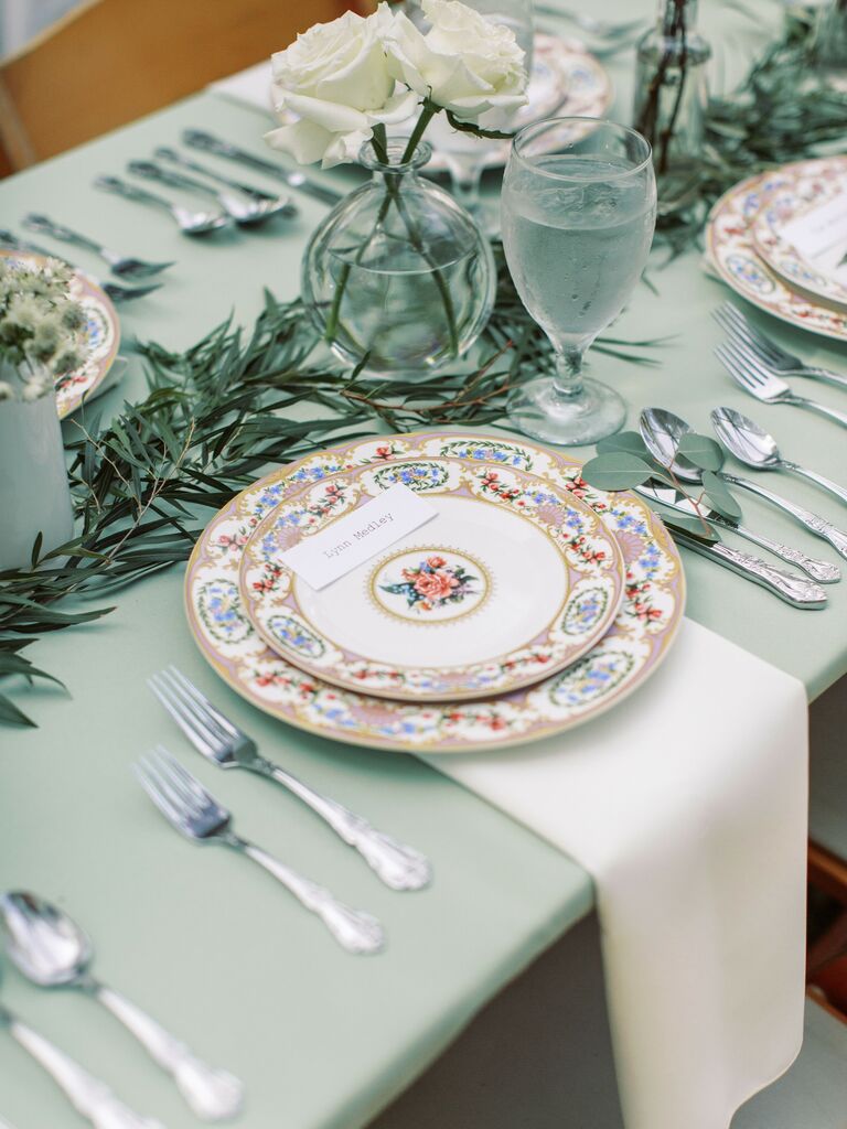 A stunning, elegant table setting in pastel spring shades.