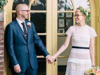 Bride and groom with glasses on