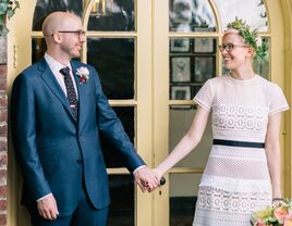 Bride and groom with glasses on