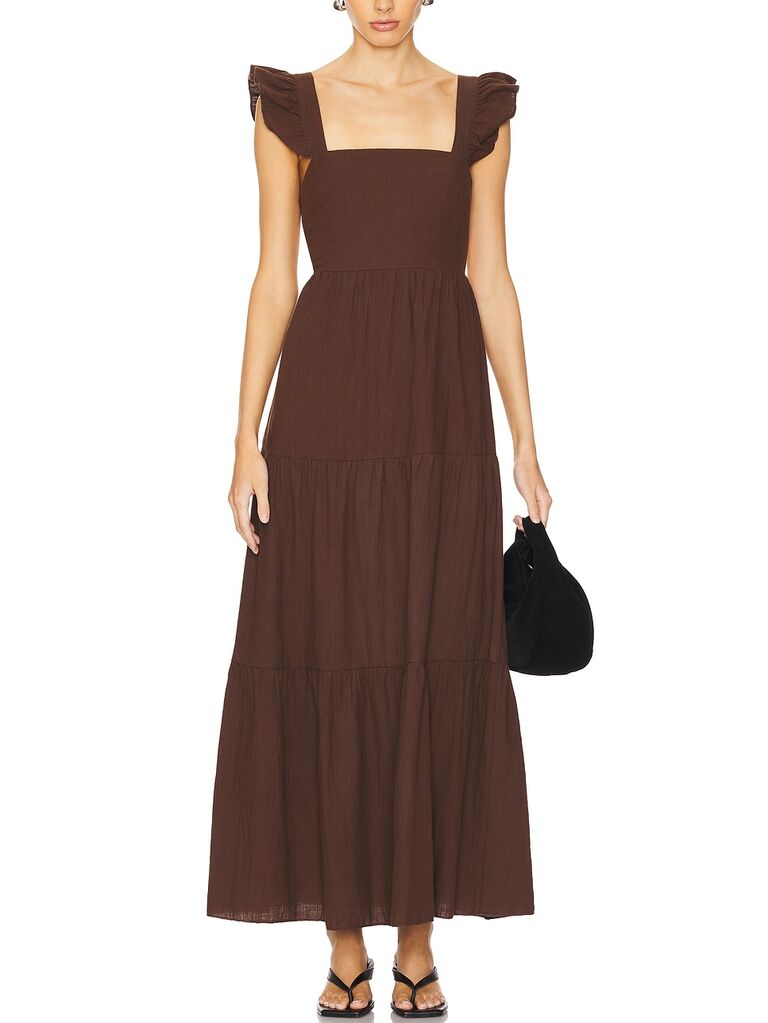 SNDYS x REVOLVE brown linen maxi dress