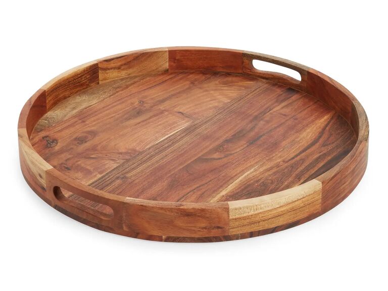 Large round wooden serving tray bridal shower gift