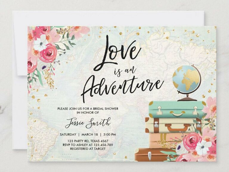 Love is an Adventure travel-inspired bridal shower invitations