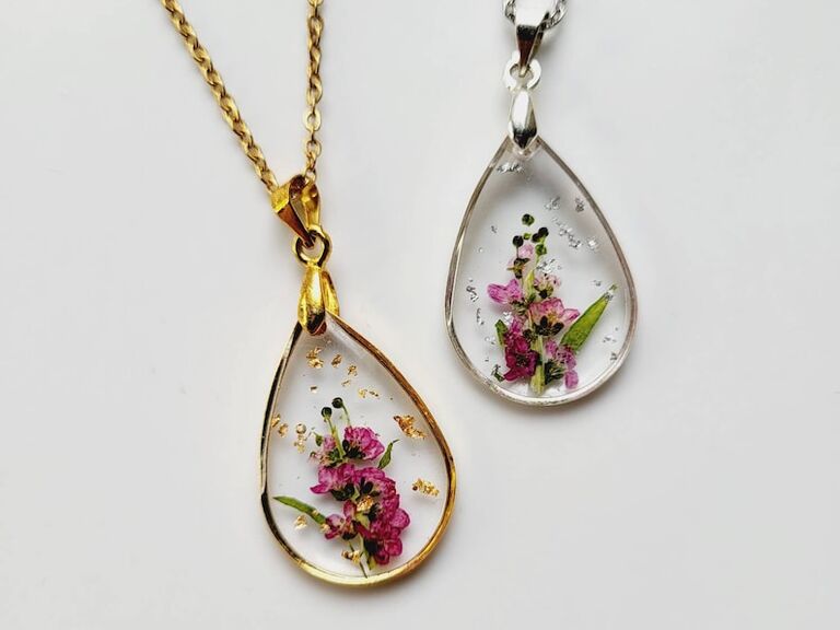 Pressed floral necklace gift idea for 40th anniversary from Etsy. 