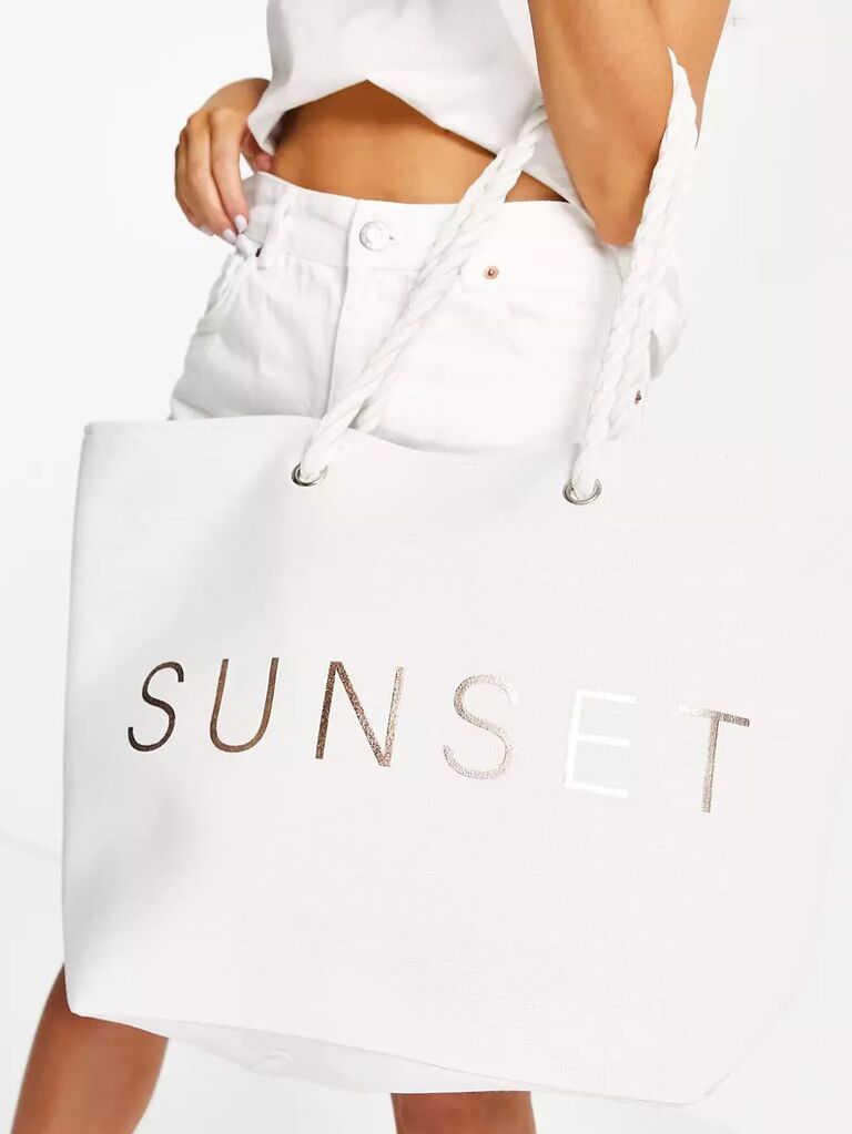 White tote with reflective gold Sunset