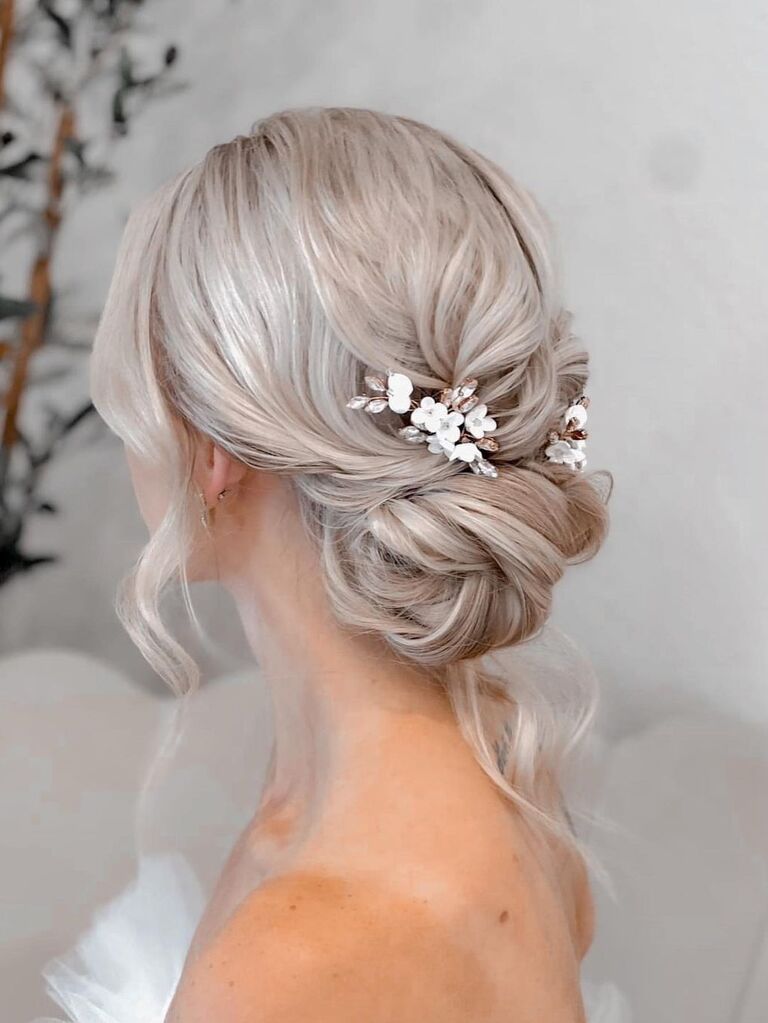 Soft textured wedding bun for long hair