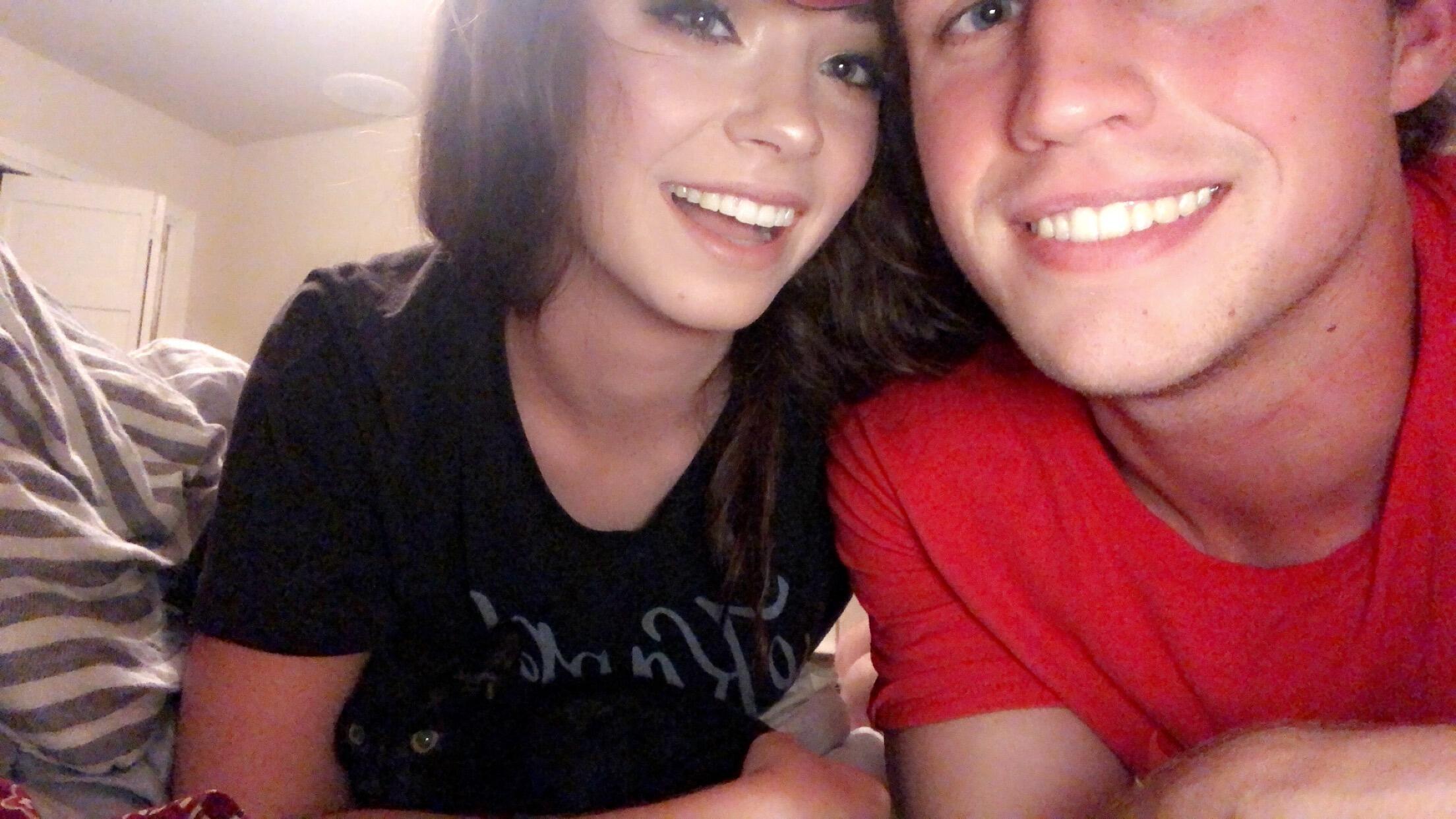 First family photo! Paige and Colton saw a black kitten run across the Casey's gas station parking lot after a night of studying together. They went back every night to feed him for a whole week until they could finally trap him with a racoon trap. They named him Casey Binx!!