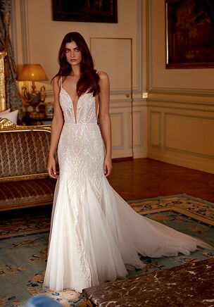 Allover Beaded and Sequined Fit and Flare Gown with Tulle Godets