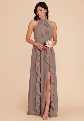 soft mesh halter bridesmaid dress with slim sash B193061 Long High-Neck Halter Poly Chiffon Bridesmaid Dress with Sash
