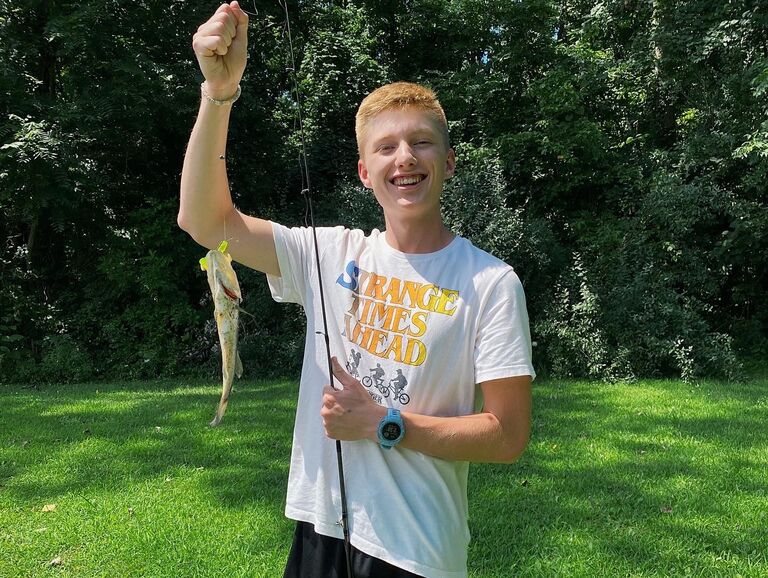 Luke caught a whopper out of the pond at my grandpa's house!