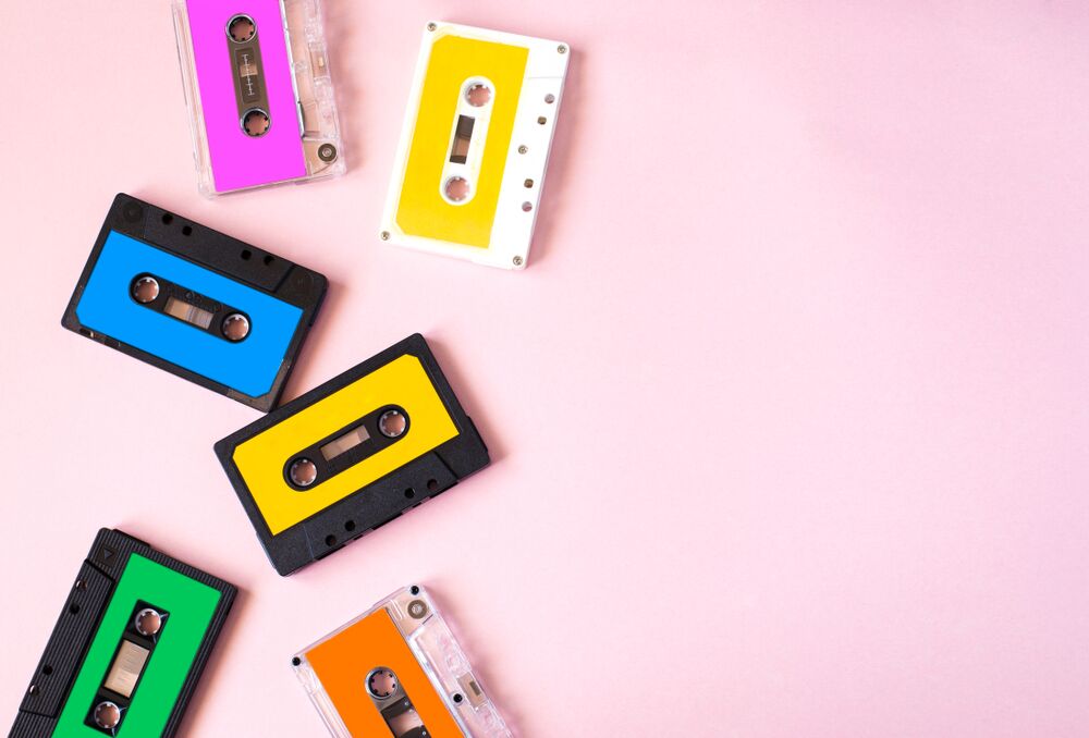 90's colorful cassette tapes