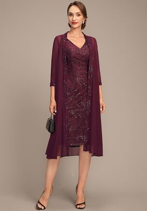 Celebrate this proud and beautiful milestone in the JJ's House Ludivine Sheath/Column V-Neck Sequins Lace Mother of the Bride Dress! Designed with elegant details and a sophisticated silhouette, this gorgeous outfit ensures you look stunning and feel confident as you witness your child's unforgettable day.