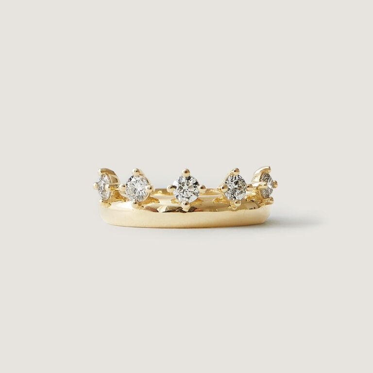 Kinn crown diamond wide band engagement ring