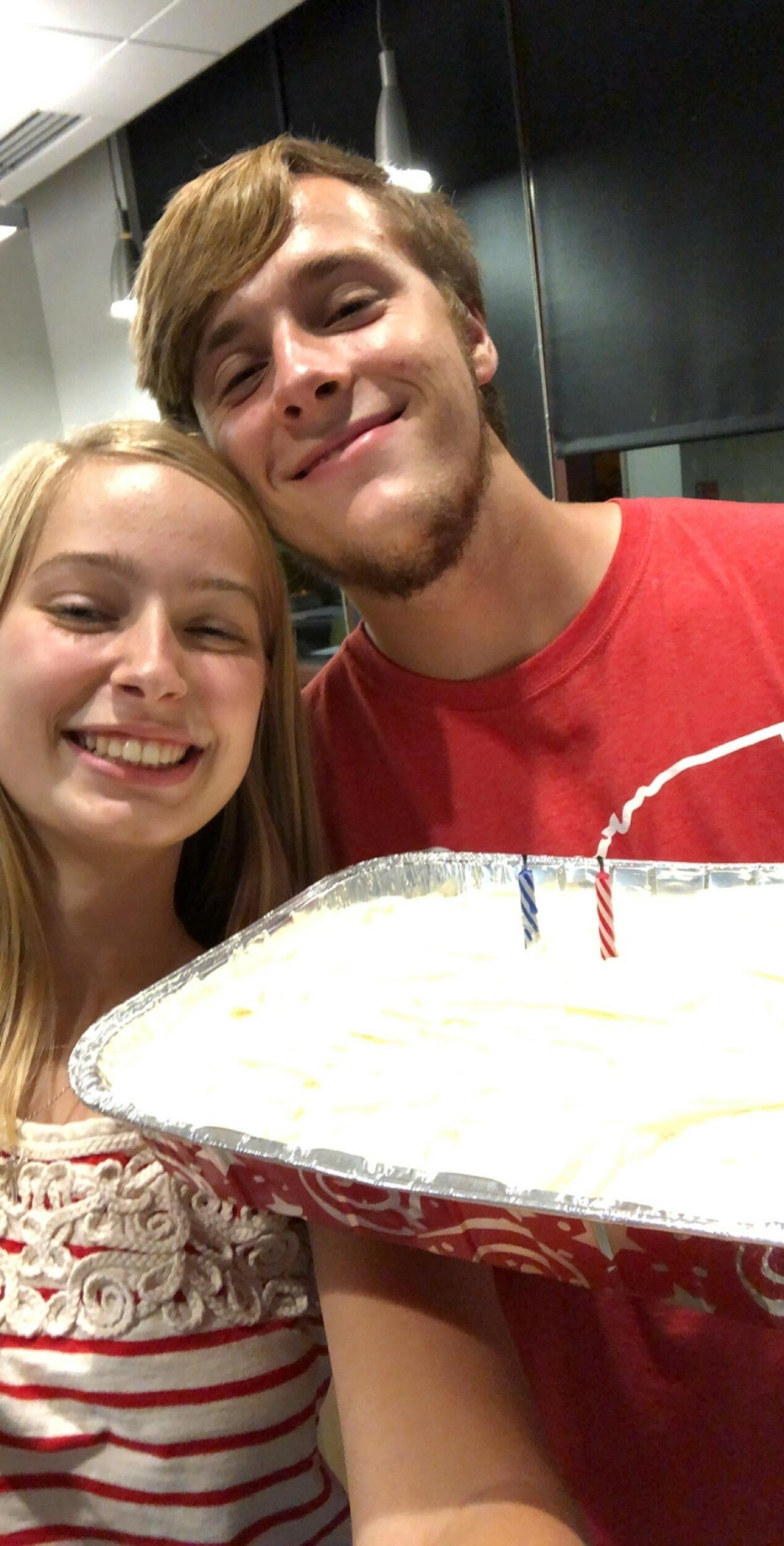 First time celebrating our birthdays together! We baked a cake for Allison's 18th birthday and Max's 19th birthday